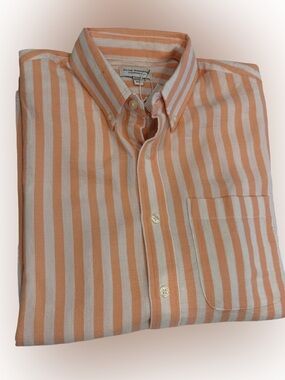 Club Monaco Men’s Waffle Knit Button Down Shirt Orange White Stripe Sz M NWT